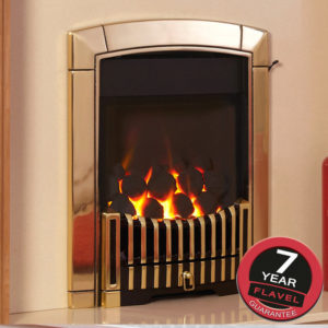 Flavel Caress Full Depth Gas Fire with Contemporary Frame and Fret in Brass