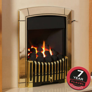Flavel Caress Plus Full Depth Gas Fire with Contemporary Frame and Fret in Brass