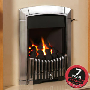 Flavel Caress Plus Full Depth Gas Fire with Contemporary Frame and Fret in Chrome