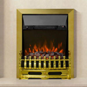Flare collection by Be Modern | Bayden Inset LED Electric Fire in Brass